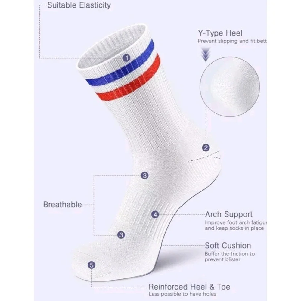 Airacker Athletic Socks Sport Running Calf Performance 9-12,‎ White 6 Pack